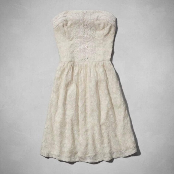 Abercrombie & Fitch Women's Off White Tessa Strapless Lace Dress Size Small - Picture 5 of 13